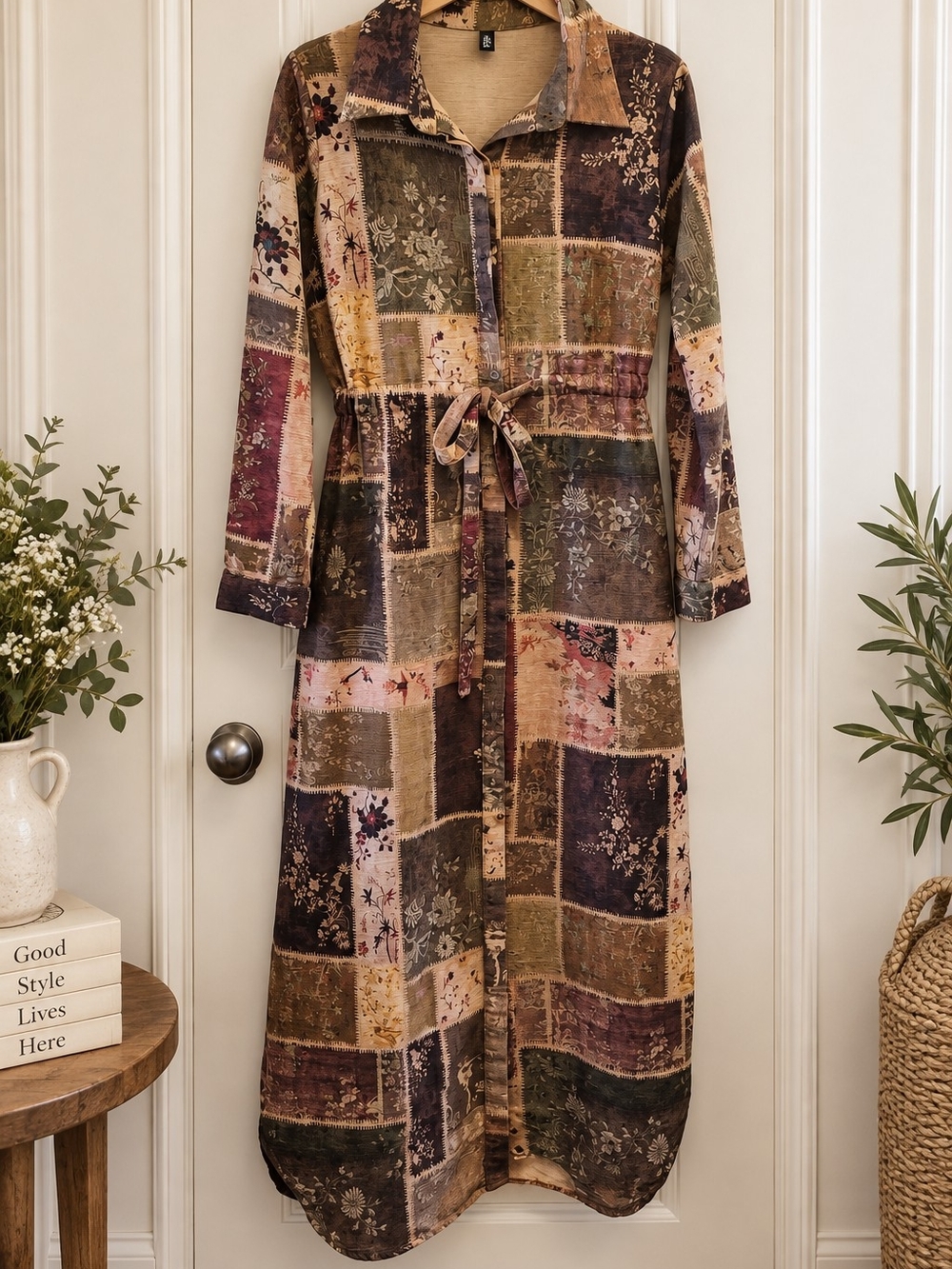Pita Istanbul Patchwork Floral Boho Shirt Dress Belted EU44 XXL